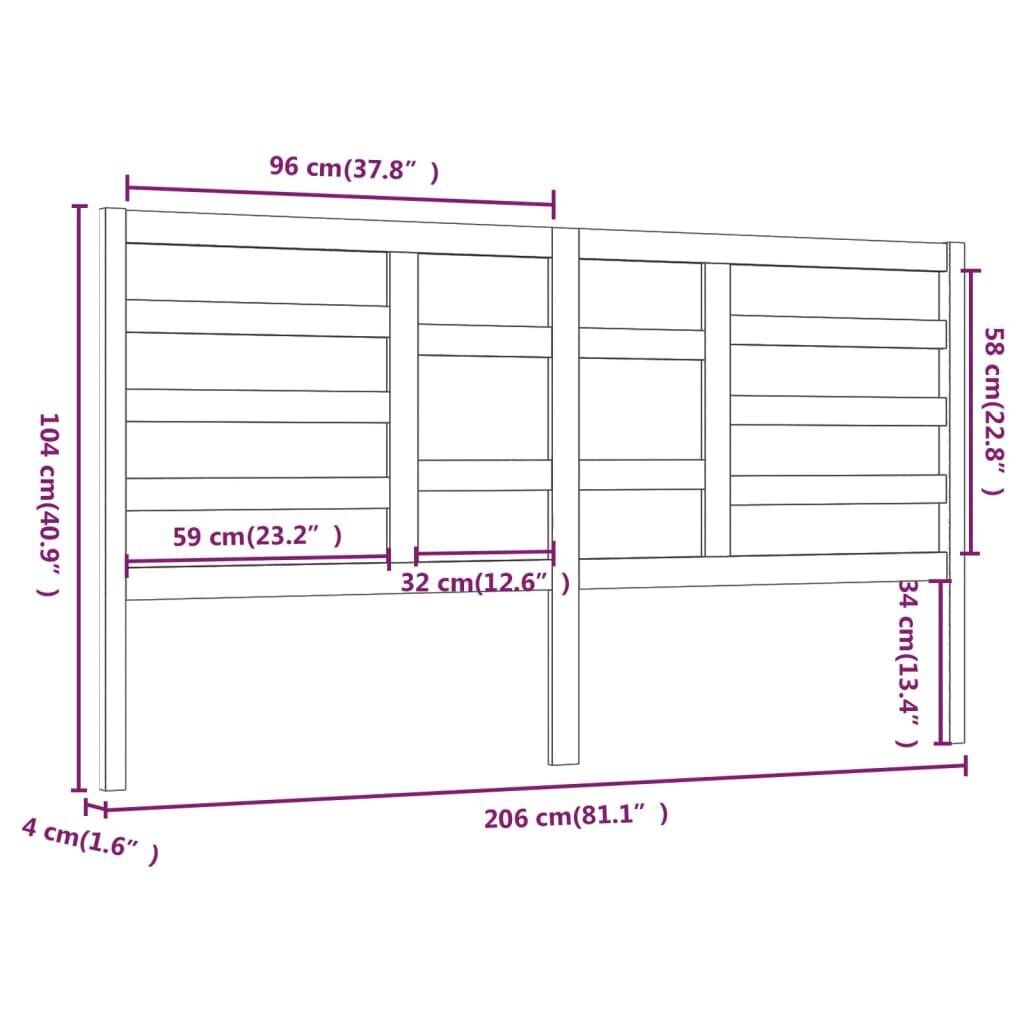 Lovos galvūgalis, juodas, 206x4x104cm, pušies medienos masyvas kaina ir informacija | Lovos | pigu.lt