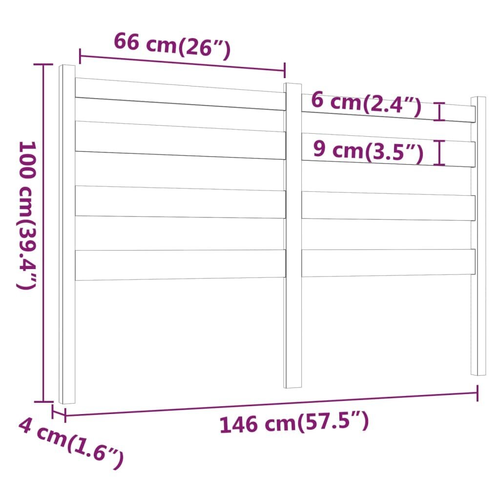 Lovos galvūgalis, juodas, 146x4x100cm, pušies medienos masyvas kaina ir informacija | Lovos | pigu.lt