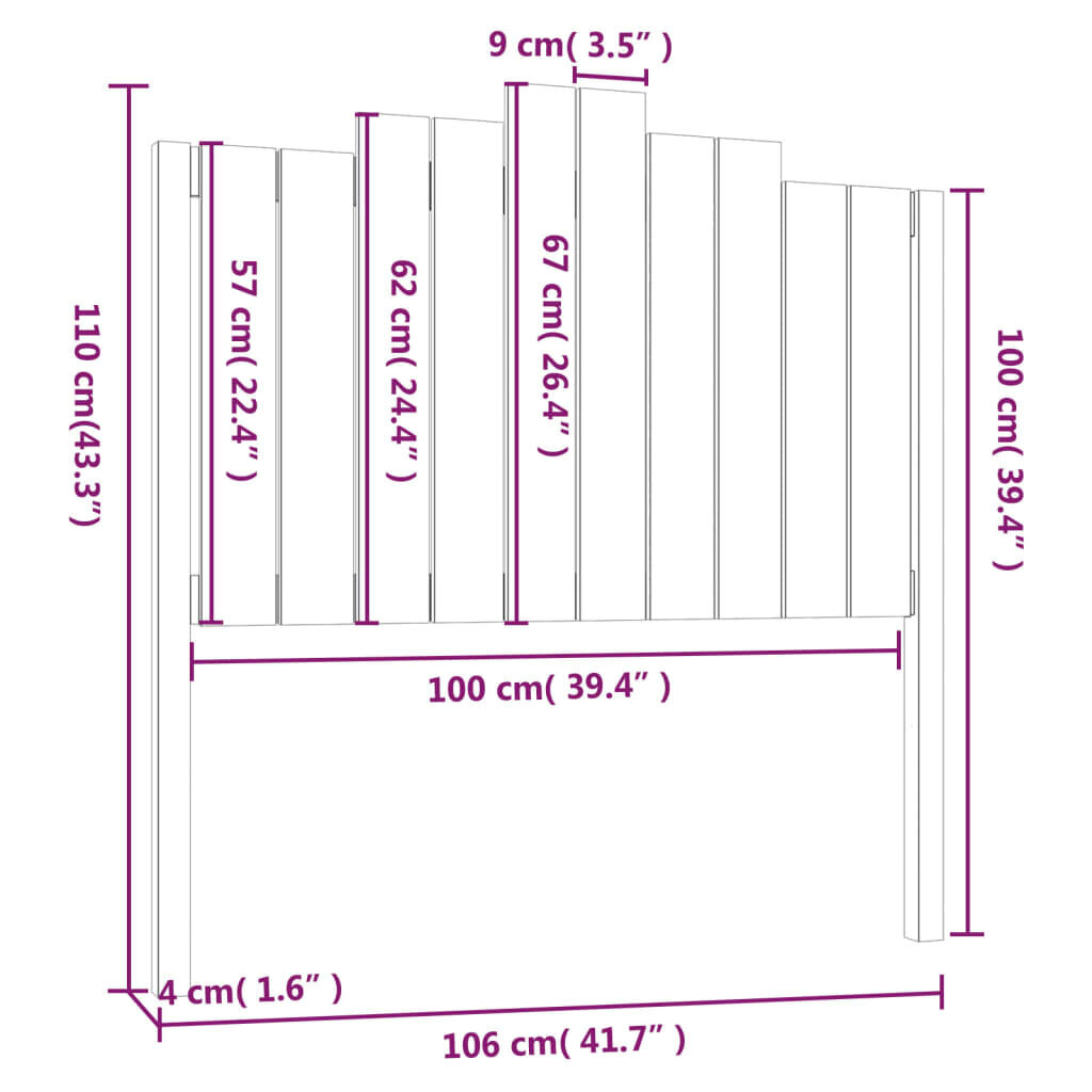 Lovos galvūgalis, pilkas, 106x4x110cm, pušies medienos masyvas kaina ir informacija | Lovos | pigu.lt