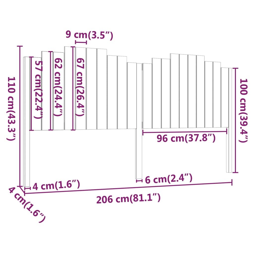 Lovos galvūgalis, 206x4x110cm, pušies medienos masyvas kaina ir informacija | Lovos | pigu.lt