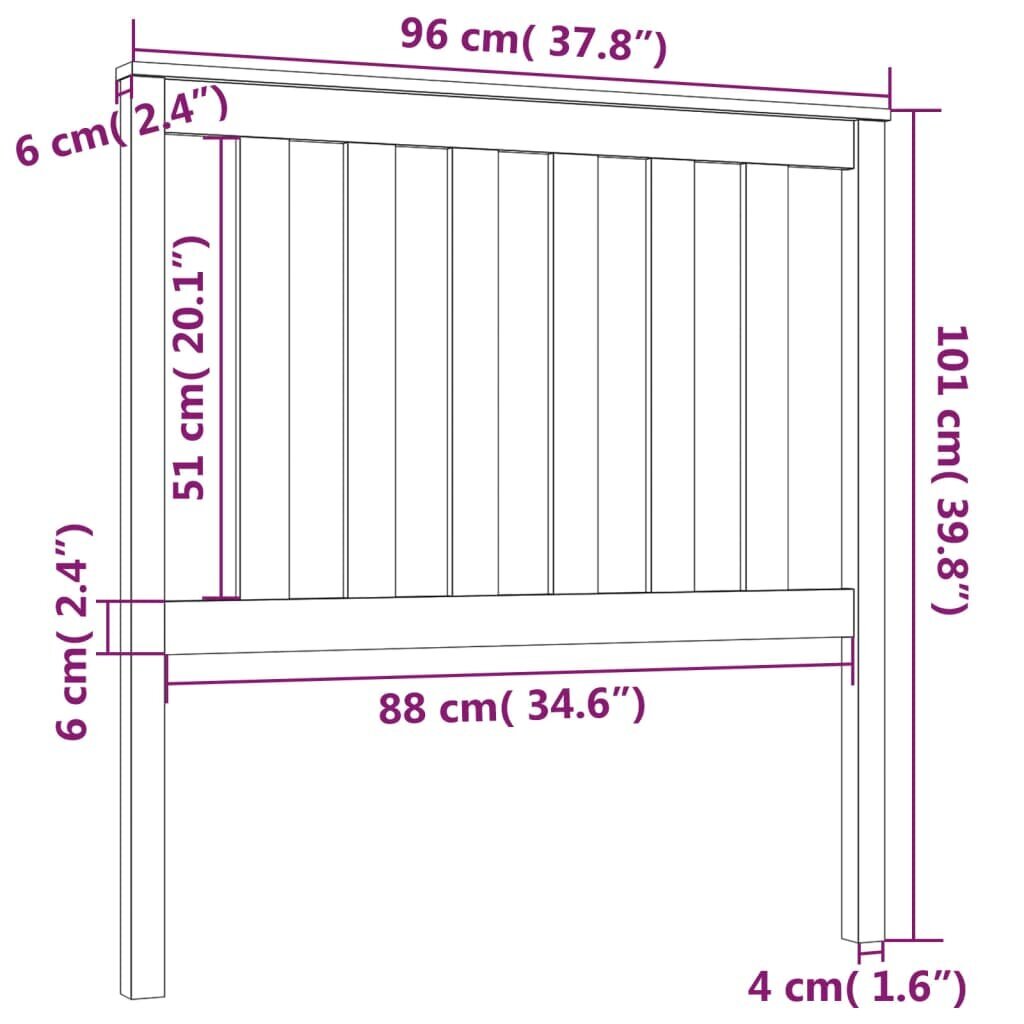 Lovos galvūgalis, pilkas, 96x6x101cm, pušies medienos masyvas kaina ir informacija | Lovos | pigu.lt