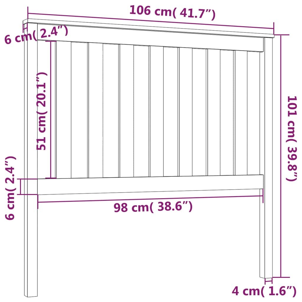 Lovos galvūgalis, 106x6x101cm, pušies medienos masyvas kaina ir informacija | Lovos | pigu.lt