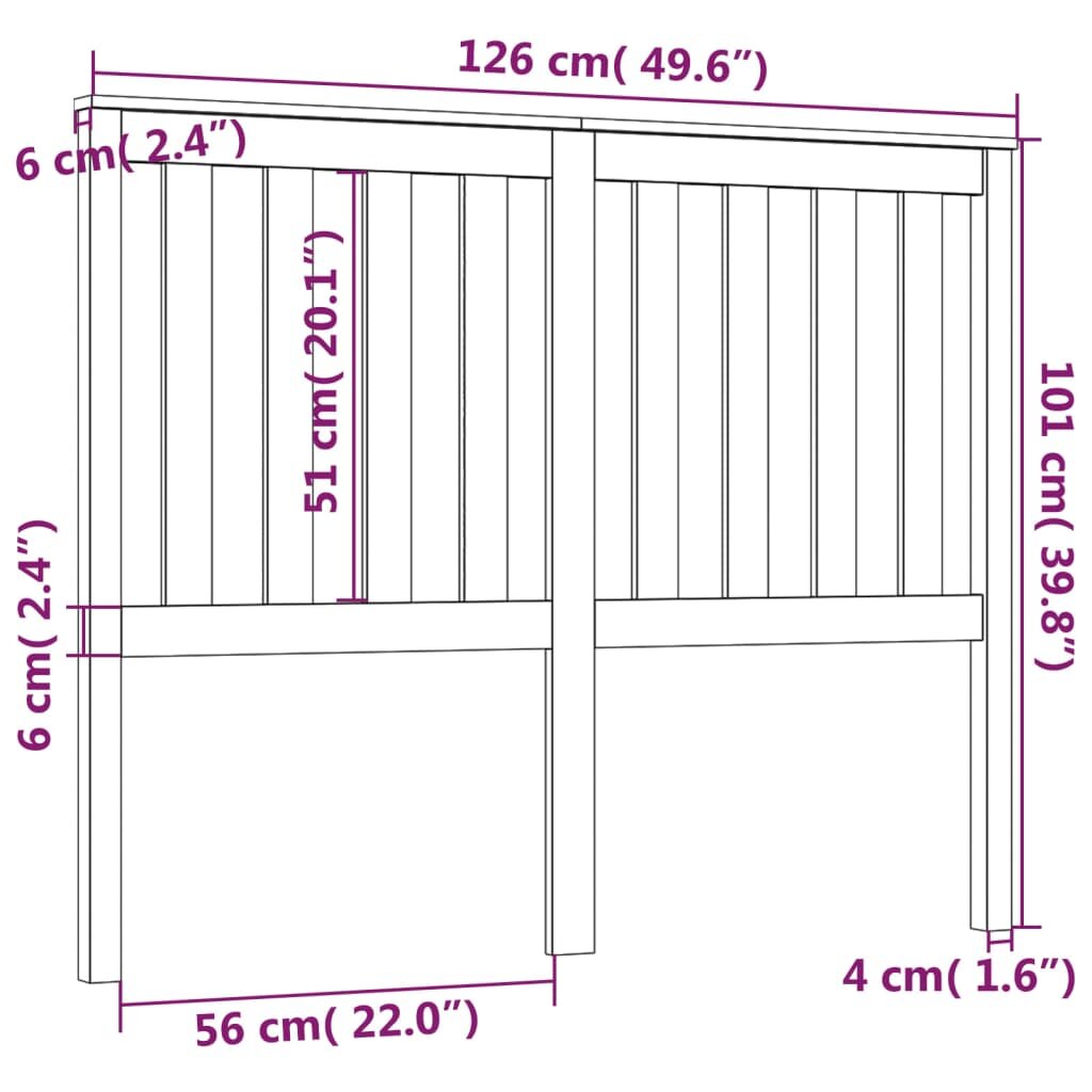 Lovos galvūgalis, 126x6x101cm, pušies medienos masyvas kaina ir informacija | Lovos | pigu.lt