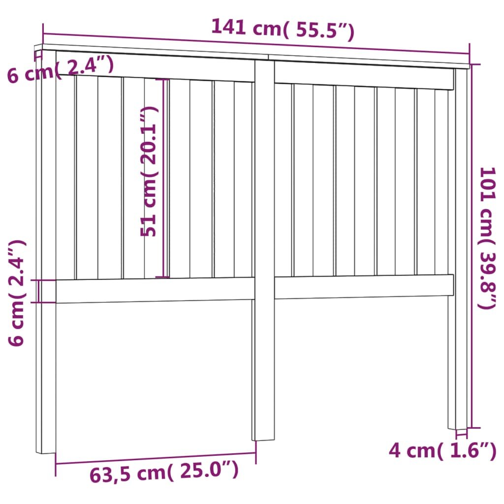 Lovos galvūgalis, 141x6x101cm, pušies medienos masyvas kaina ir informacija | Lovos | pigu.lt