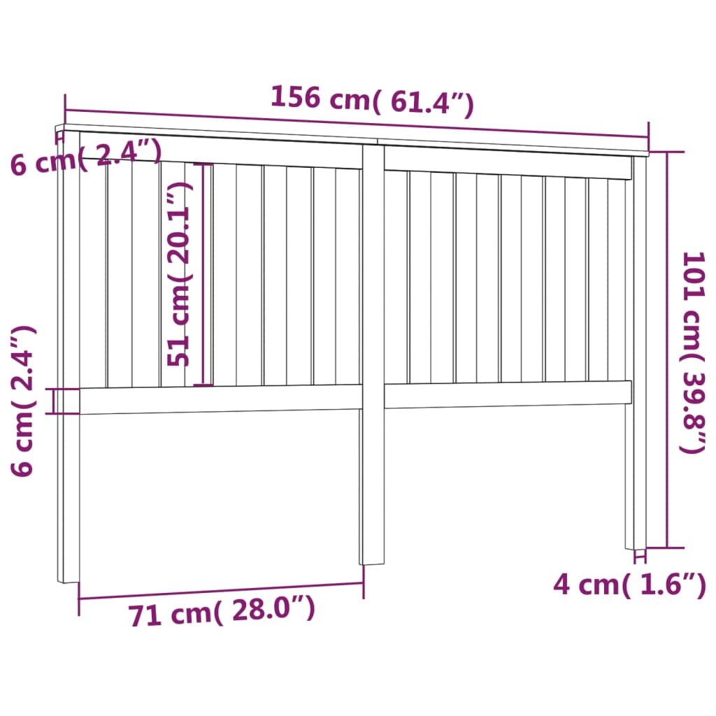 Lovos galvūgalis, 156x6x101cm, pušies medienos masyvas kaina ir informacija | Lovos | pigu.lt