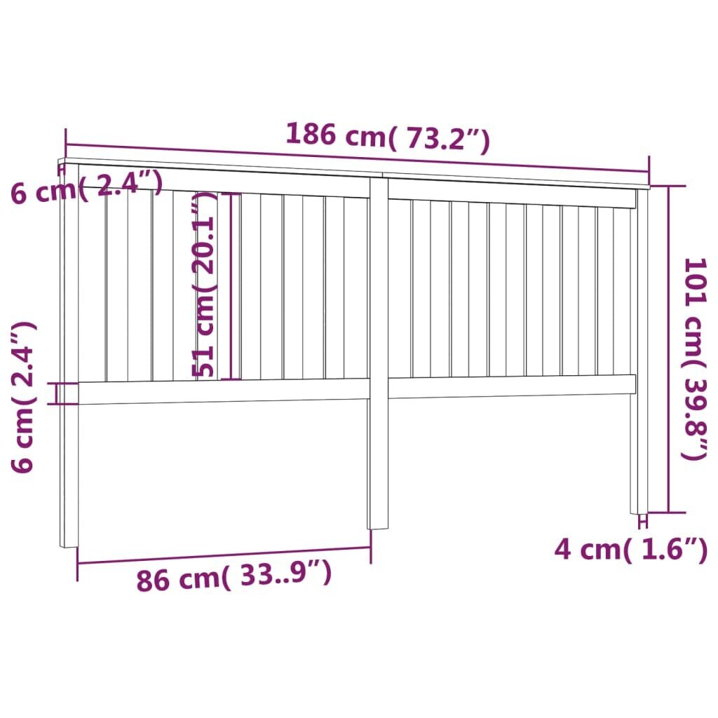 Lovos galvūgalis, baltas, 186x6x101cm, pušies medienos masyvas kaina ir informacija | Lovos | pigu.lt