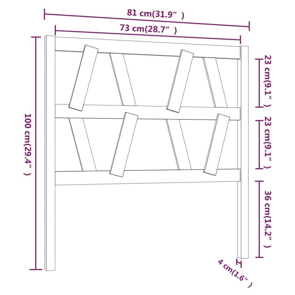 Lovos galvūgalis, pilkas, 81x4x100cm, pušies medienos masyvas kaina ir informacija | Lovos | pigu.lt