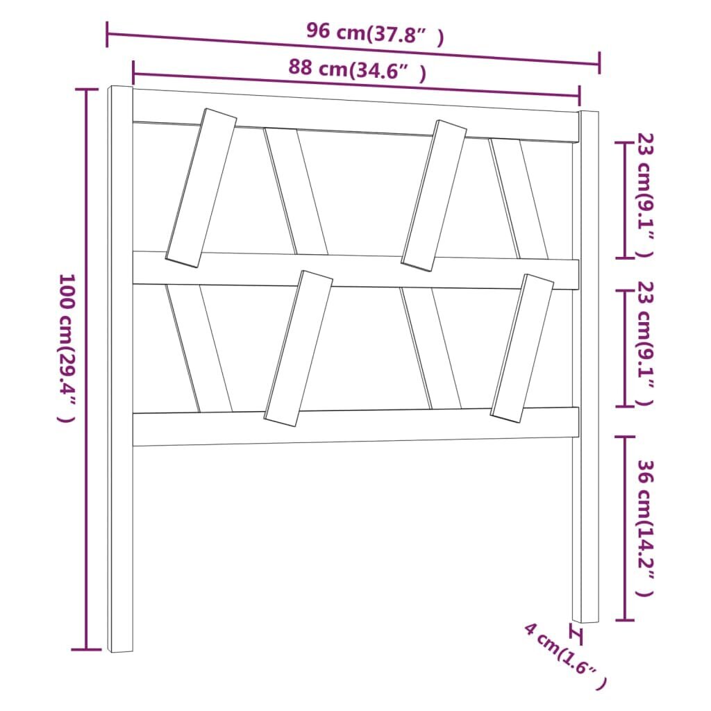 Lovos galvūgalis, pilkas, 96x4x100cm, pušies medienos masyvas kaina ir informacija | Lovos | pigu.lt