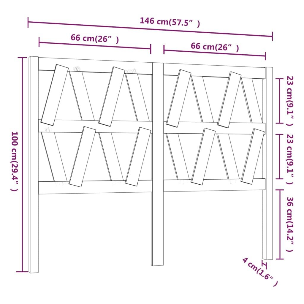 Lovos galvūgalis, baltas, 146x4x100cm, pušies medienos masyvas kaina ir informacija | Lovos | pigu.lt