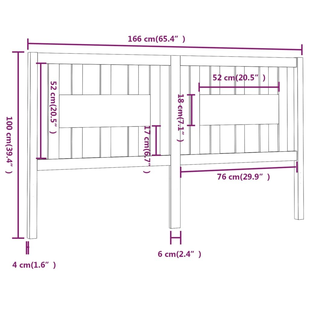 Galvūgalis, pilkas, 166x4x100cm, pušies medienos masyvas kaina ir informacija | Lovos | pigu.lt