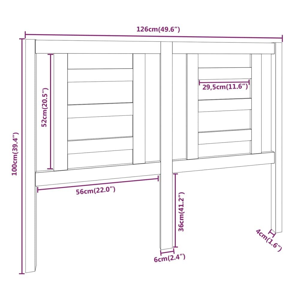 Lovos galvūgalis, pilkas, 126x4x100cm, pušies medienos masyvas kaina ir informacija | Lovos | pigu.lt