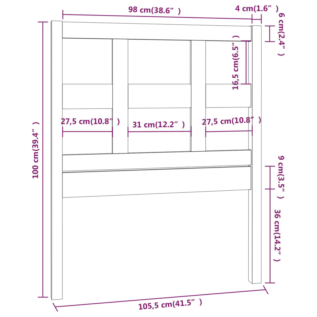 Lovos galvūgalis, pilkas, 105,5x4x100cm, pušies masyvas kaina ir informacija | Lovos | pigu.lt