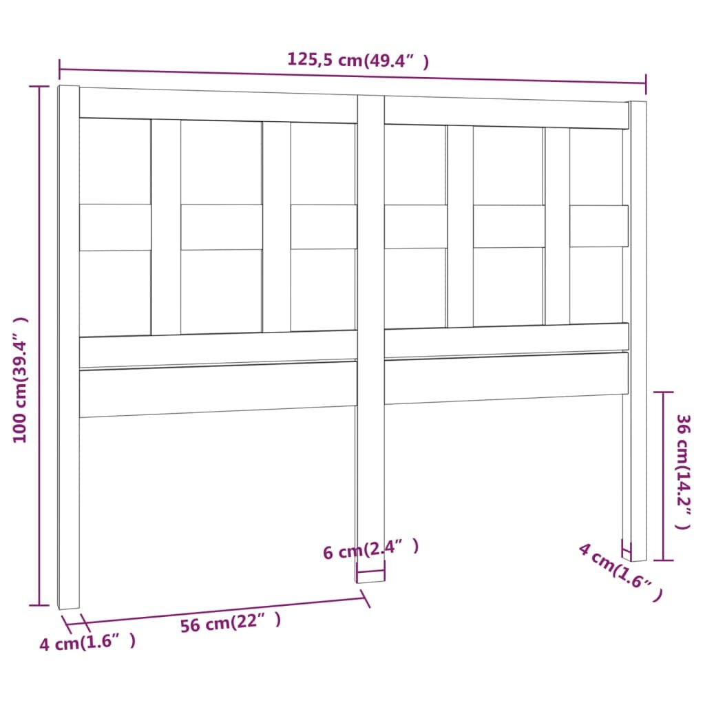 Lovos galvūgalis, 125,5x4x100cm, pušies medienos masyvas kaina ir informacija | Lovos | pigu.lt