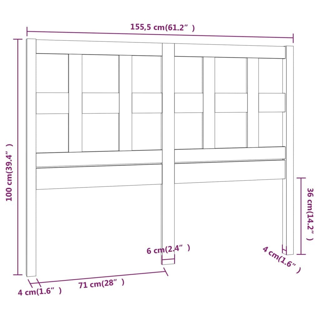 Lovos galvūgalis, medaus rudas, 155,5x4x100cm, pušies masyvas kaina ir informacija | Lovos | pigu.lt