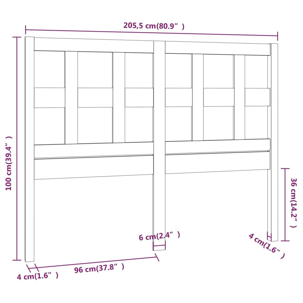 Lovos galvūgalis, baltas, 205,5x4x100cm, pušies masyvas kaina ir informacija | Lovos | pigu.lt