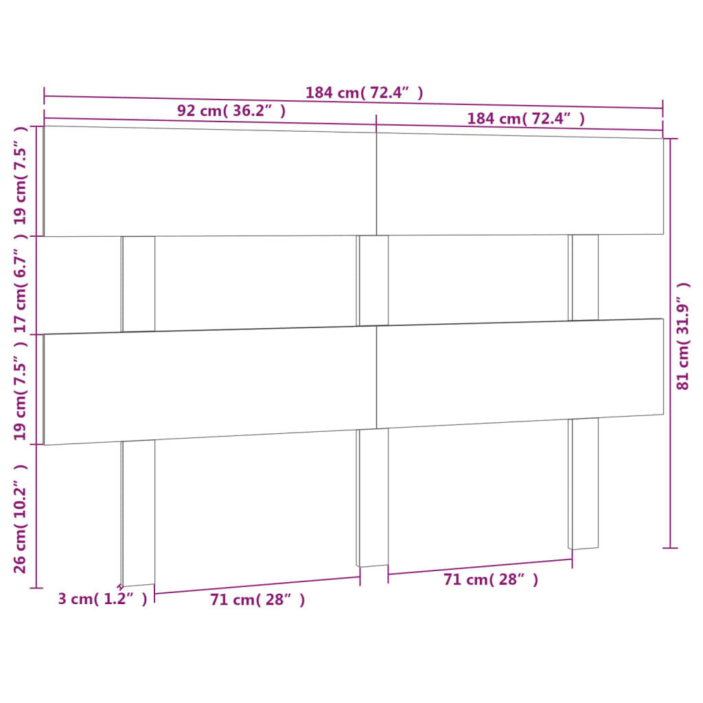 Lovos galvūgalis, pilkas, 184x3x81cm, pušies medienos masyvas kaina ir informacija | Lovos | pigu.lt