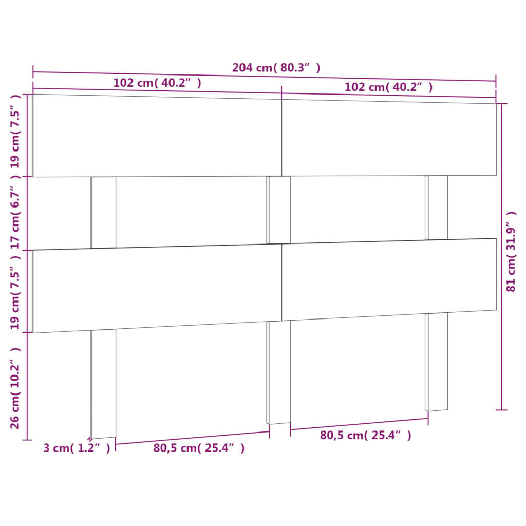 Lovos galvūgalis, baltas, 204x3x81cm, pušies medienos masyvas kaina ir informacija | Lovos | pigu.lt