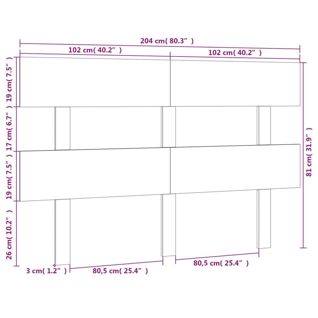 Lovos galvūgalis, juodas, 204x3x81cm, pušies medienos masyvas kaina ir informacija | Lovos | pigu.lt