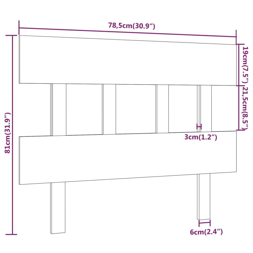 Lovos galvūgalis, pilkas, 78,5x3x81cm, pušies medienos masyvas kaina ir informacija | Lovos | pigu.lt