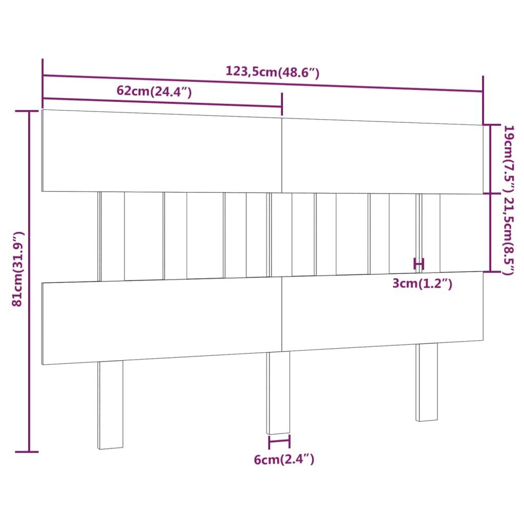 Lovos galvūgalis, pilkas, 123,5x3x81cm, pušies medienos masyvas kaina ir informacija | Lovos | pigu.lt