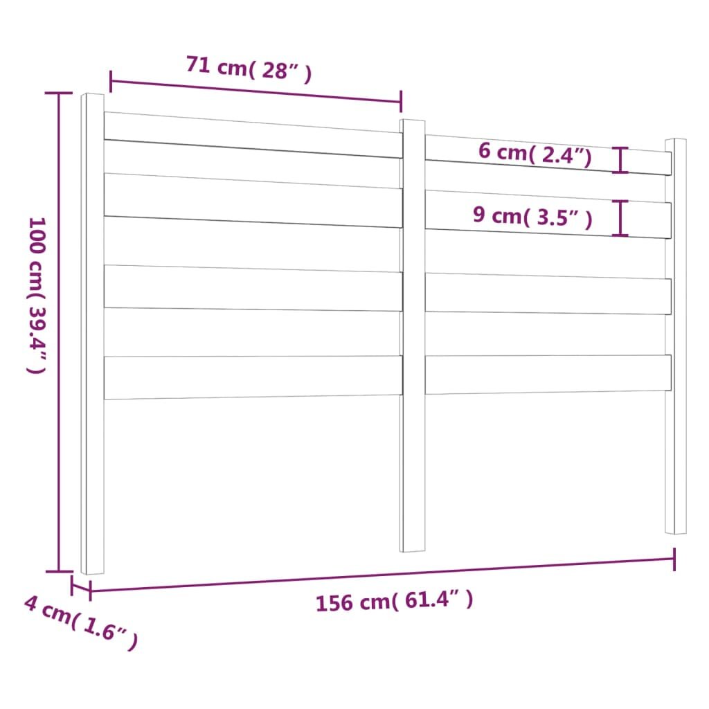 vidaXL Lovos galvūgalis, pilkas, 156x4x100cm, pušies medienos masyvas kaina ir informacija | Lovos | pigu.lt