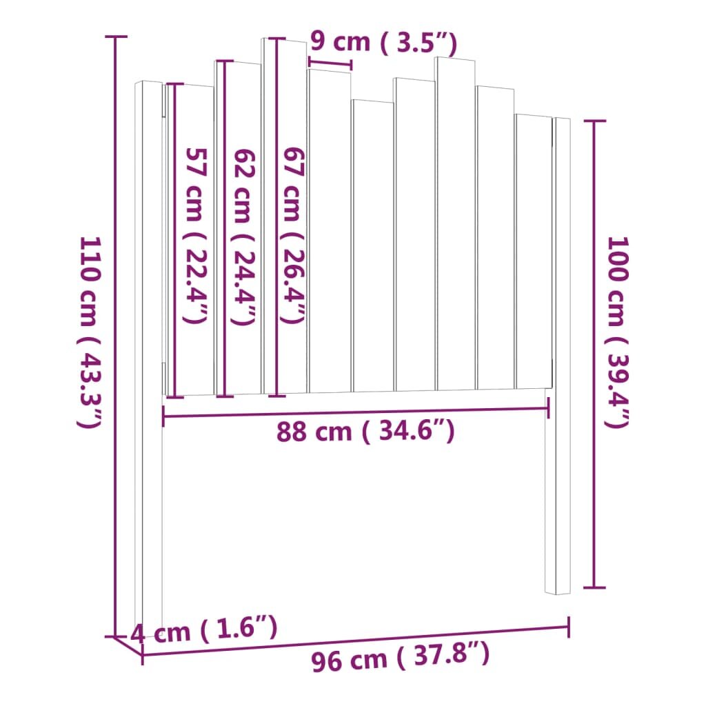 vidaXL Lovos galvūgalis, baltas, 96x4x110cm, pušies medienos masyvas kaina ir informacija | Lovos | pigu.lt