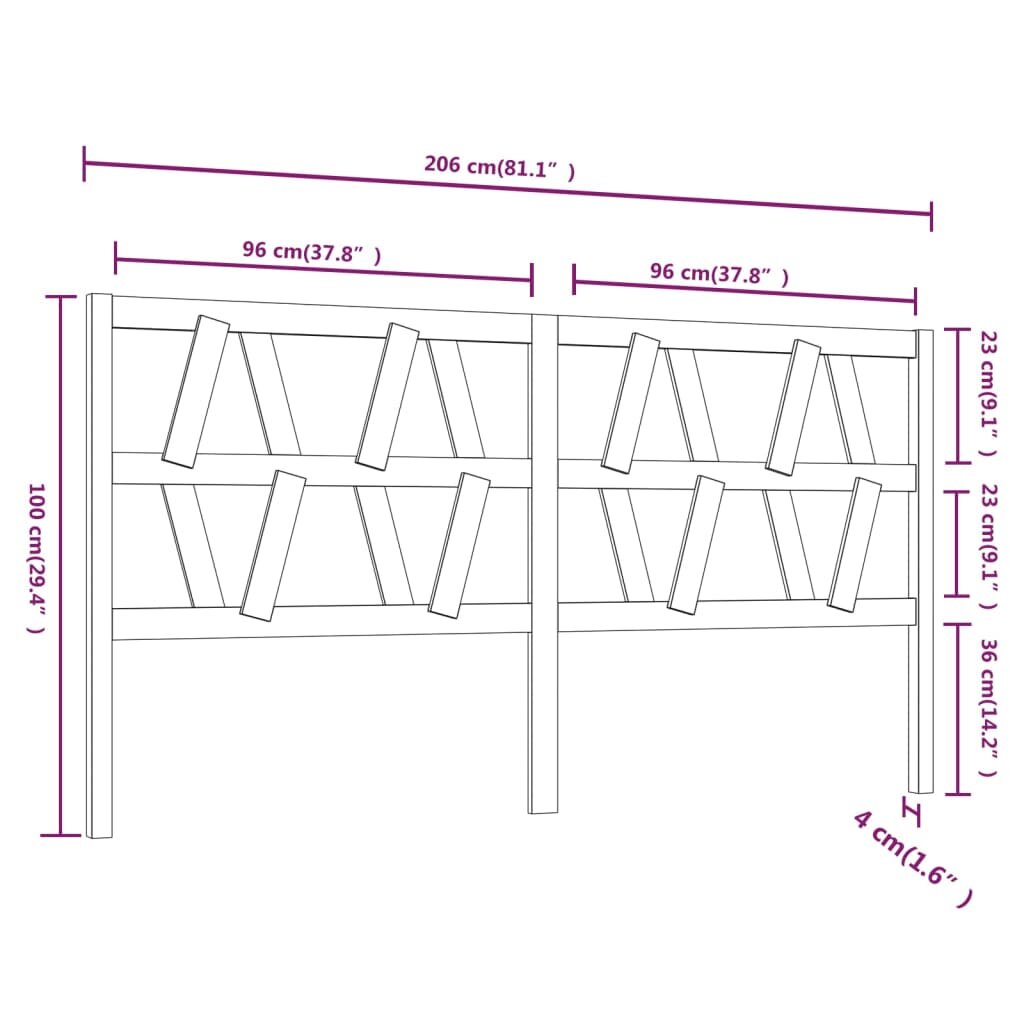 Lovos galvūgalis, juodas, 206x4x100cm, pušies medienos masyvas kaina ir informacija | Lovos | pigu.lt