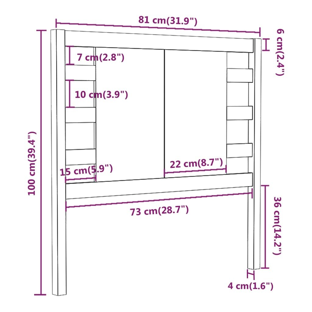 vidaXL Galvūgalis, juodas, 81x4x100cm, pušies medienos masyvas kaina ir informacija | Lovos | pigu.lt