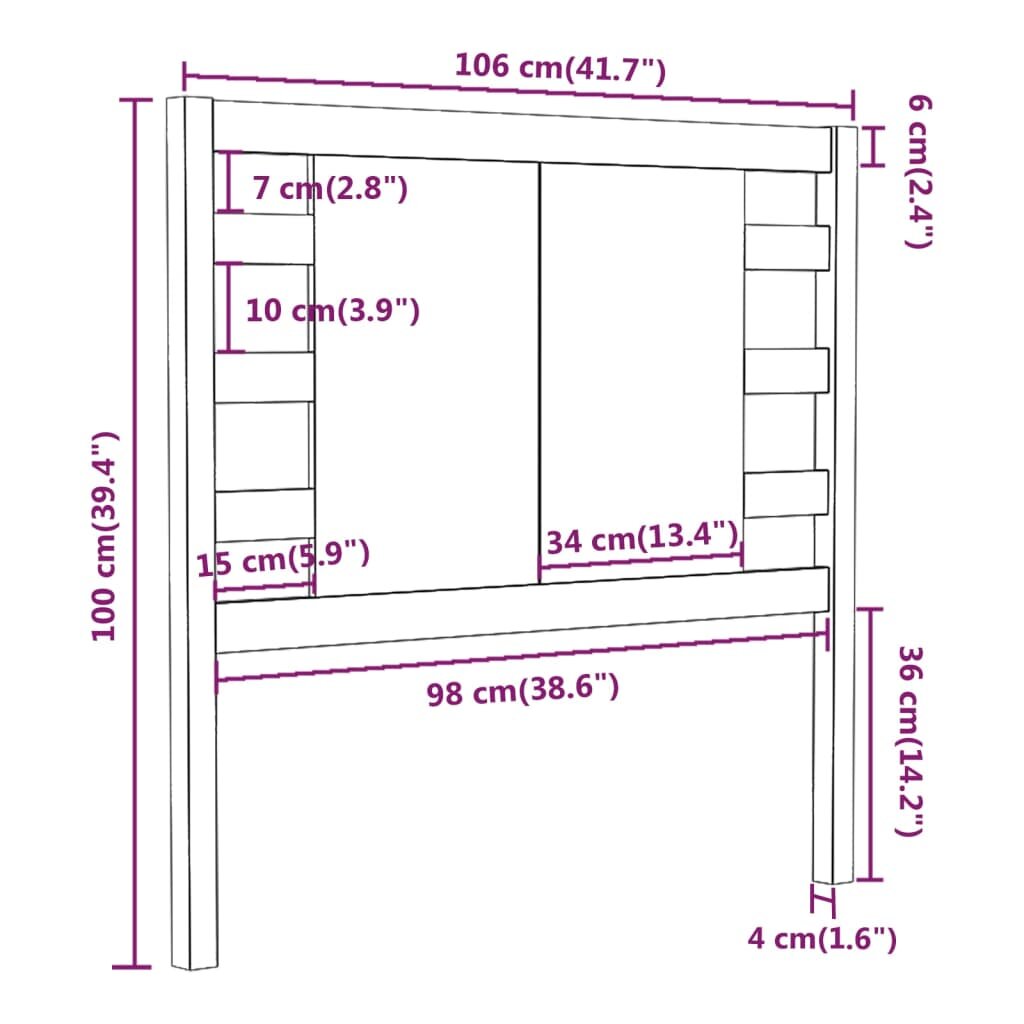 vidaXL Galvūgalis, juodas, 106x4x100cm, pušies medienos masyvas цена и информация | Lovos | pigu.lt