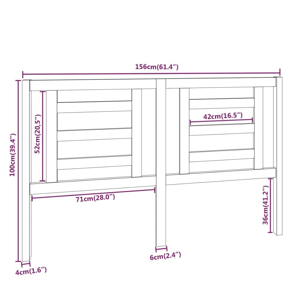 Lovos galvūgalis vidaXL, Pušies medienos masyvas, 156x4x100cm kaina ir informacija | Lovos | pigu.lt