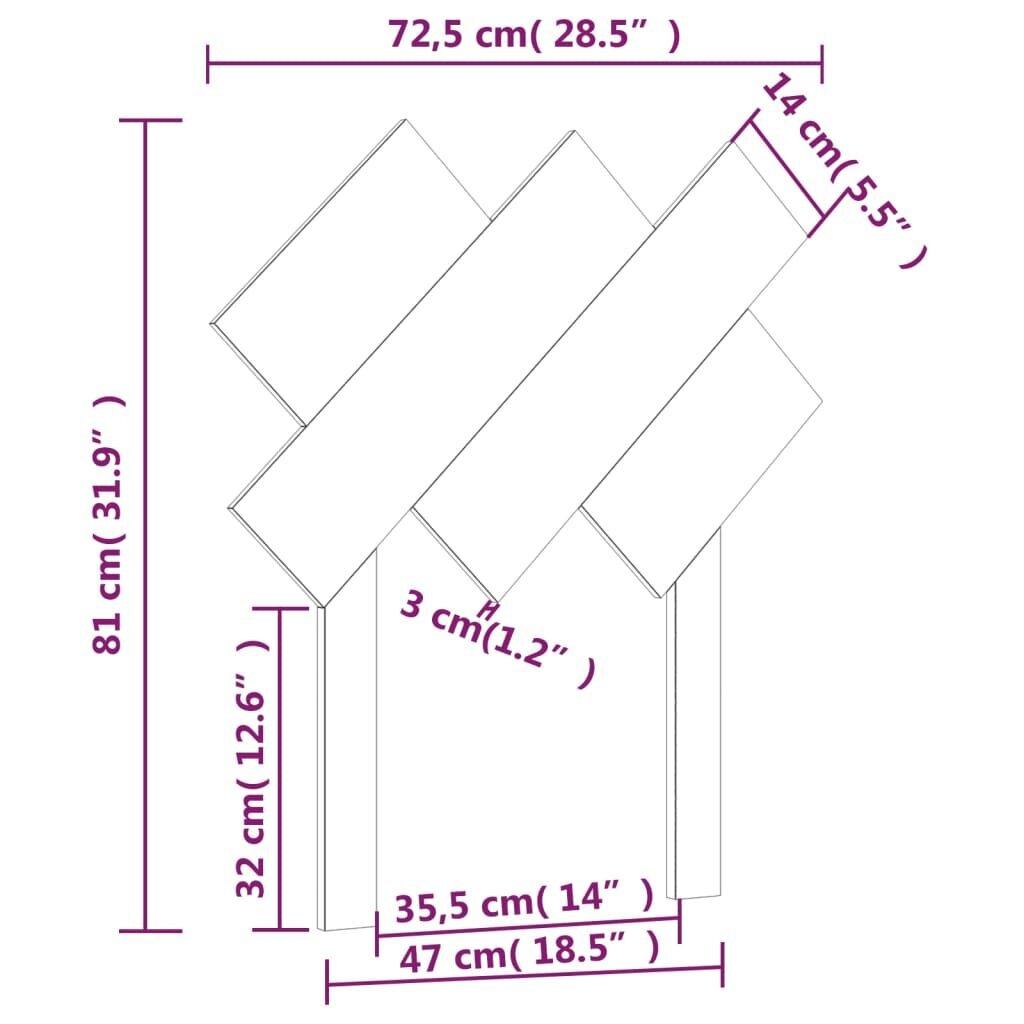 Lovos galvūgalis, Pušies medienos masyvas, 72,5x3x81cm, pilka kaina ir informacija | Lovos | pigu.lt