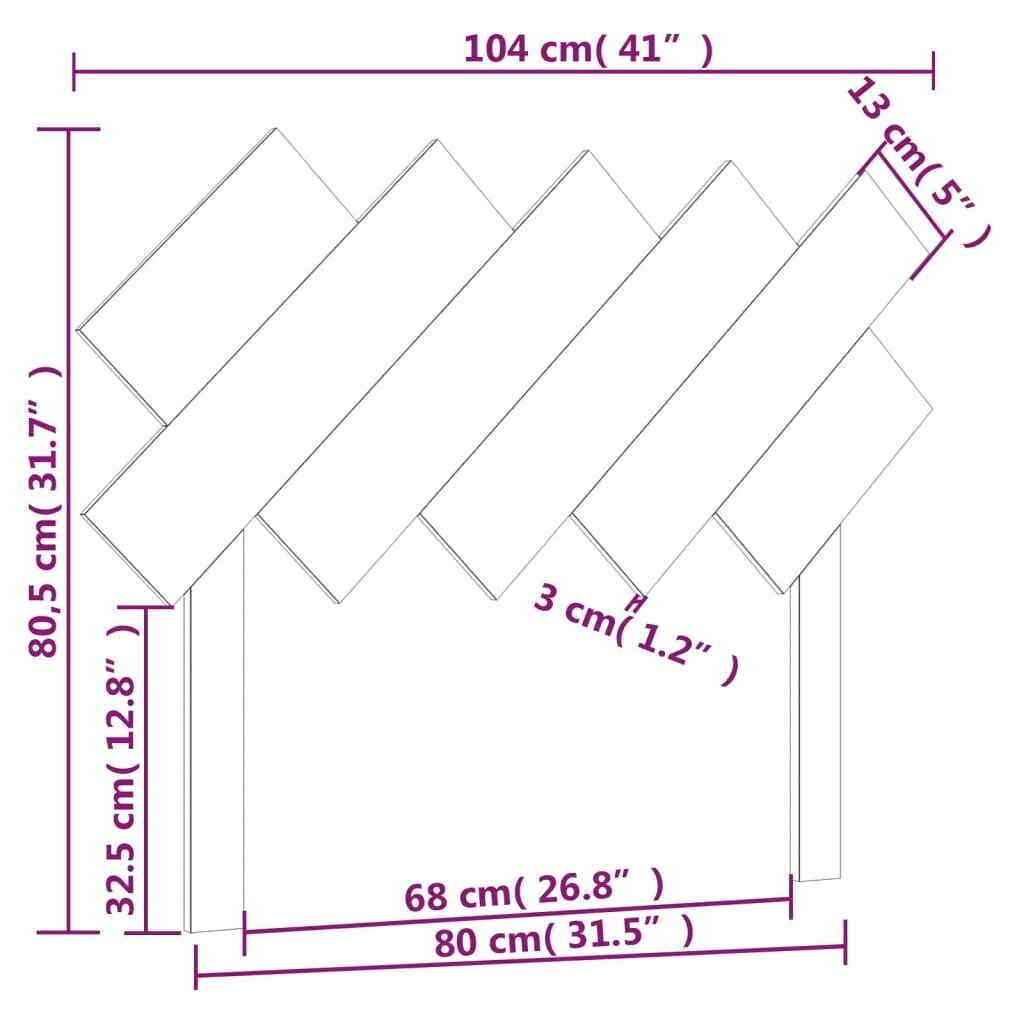 Lovos galvūgalis, Pušies medienos masyvas, 104x3x80,5cm, medaus ruda spalva kaina ir informacija | Lovos | pigu.lt