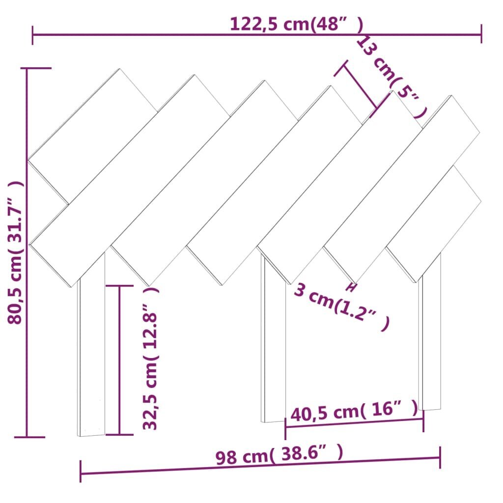 Lovos galvūgalis, Pušies medienos masyvas, 122,5x3x80,5cm, balta цена и информация | Lovos | pigu.lt