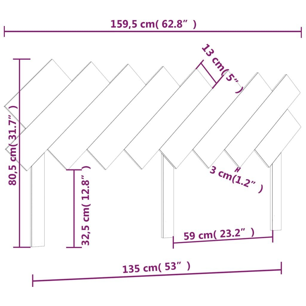 Lovos galvūgalis, Pušies medienos masyvas, 159,5x3x80,5cm, pilka kaina ir informacija | Lovos | pigu.lt