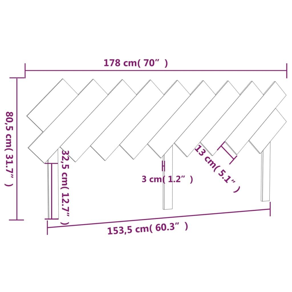 Lovos galvūgalis, Pušies medienos masyvas, 178x3x80,5cm, balta kaina ir informacija | Lovos | pigu.lt