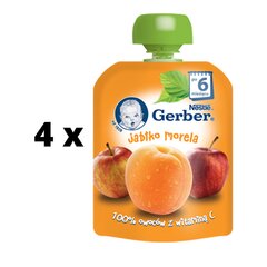 Vaikiškas desertinis GERBER abrikosų obuolių maišelis 90g x 4 vnt pakuotė kaina ir informacija | Tyrelės | pigu.lt