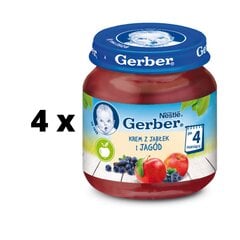 Пюре детское Gerber с яблоком и черникой, упаковка 4 шт. по 125 г цена и информация | Пюре | pigu.lt