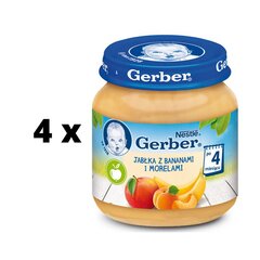 Vaikiška tyrelė Gerber obuolių, abrikosų ir bananų skonio, 125g x 4 vnt kaina ir informacija | Tyrelės | pigu.lt