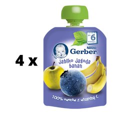 Десертный набор Gerber с яблоками, черникой и бананом 80 г x 4 цена и информация | Пюре | pigu.lt