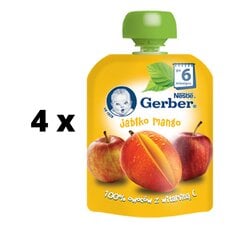 Vaikiška tyrelė Gerber obuolių ir mango skonio maišelyje, 80g x 4 vnt kaina ir informacija | Tyrelės | pigu.lt