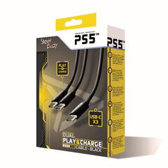 Steelplay Dual Play & Charge Cable For Controllers (Ps5) - Black цена и информация | Аксессуары для компьютерных игр | pigu.lt