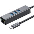 Adapteris HUB 3.0 , 3 prievadai, USB-C į USB 3.0 + Ethernet RJ45 Gigabit 1000 MB, skirtas Windows, MacOs, Linux