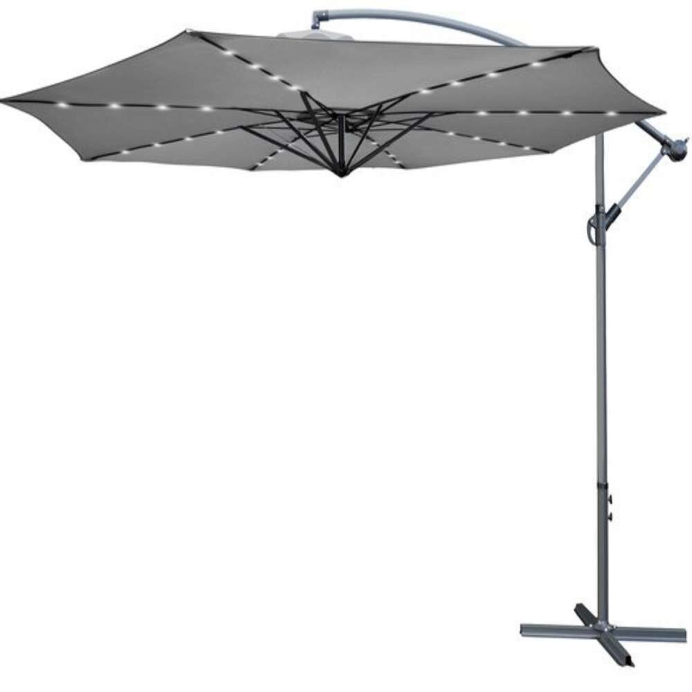 Lauko skėtis su LED apšvietimu, 350 cm, Pilkos spalvos kaina ir informacija | Skėčiai, markizės, stovai | pigu.lt