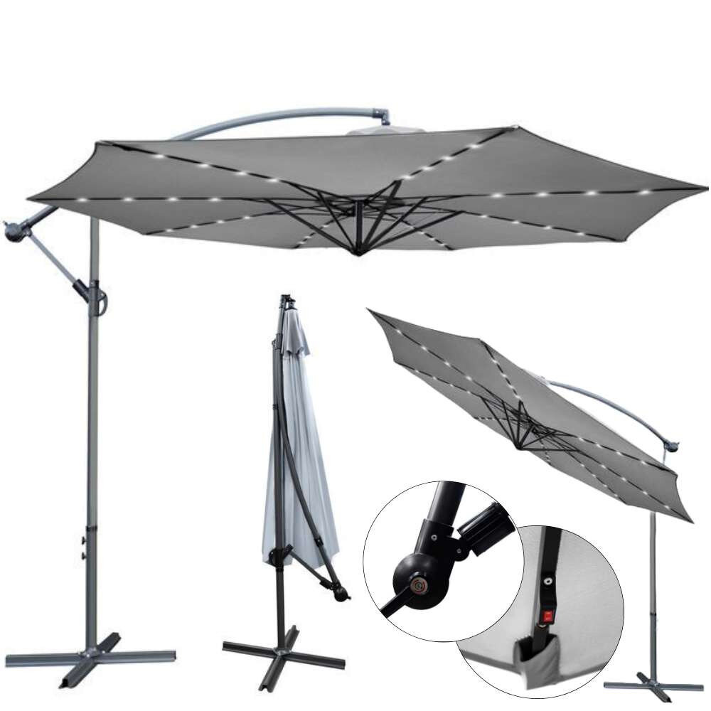 Lauko skėtis su LED apšvietimu, 350 cm, Pilkos spalvos цена и информация | Skėčiai, markizės, stovai | pigu.lt