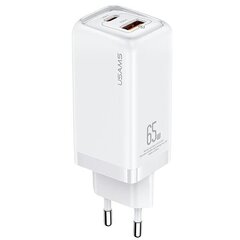 USAMS Ład. siec. 1xUSB-C+1xUSB T47 65W PD Fast Charging Super Si biały|white CC153TC02  (US-CC153) цена и информация | Зарядные устройства для телефонов | pigu.lt