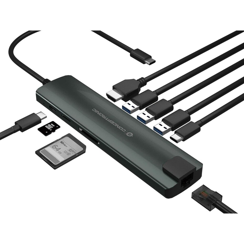 USB šakotuvas Conceptronic DONN06G Pilka 9 viename kaina ir informacija | Adapteriai, USB šakotuvai | pigu.lt