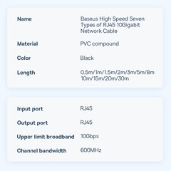 Baseus Speed Seven High Speed RJ45 Network Cable 10Gbps 0.5 м Black (WKJS010001) цена и информация | Кабели и провода | pigu.lt