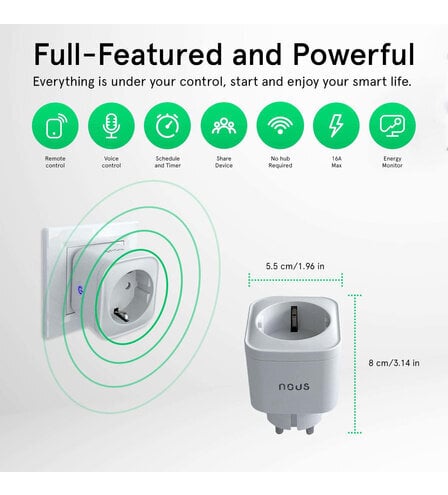 Išmanioji Wi-Fi rozetė Nous Smart Life Tuya A7 цена и информация | Elektros jungikliai, rozetės | pigu.lt