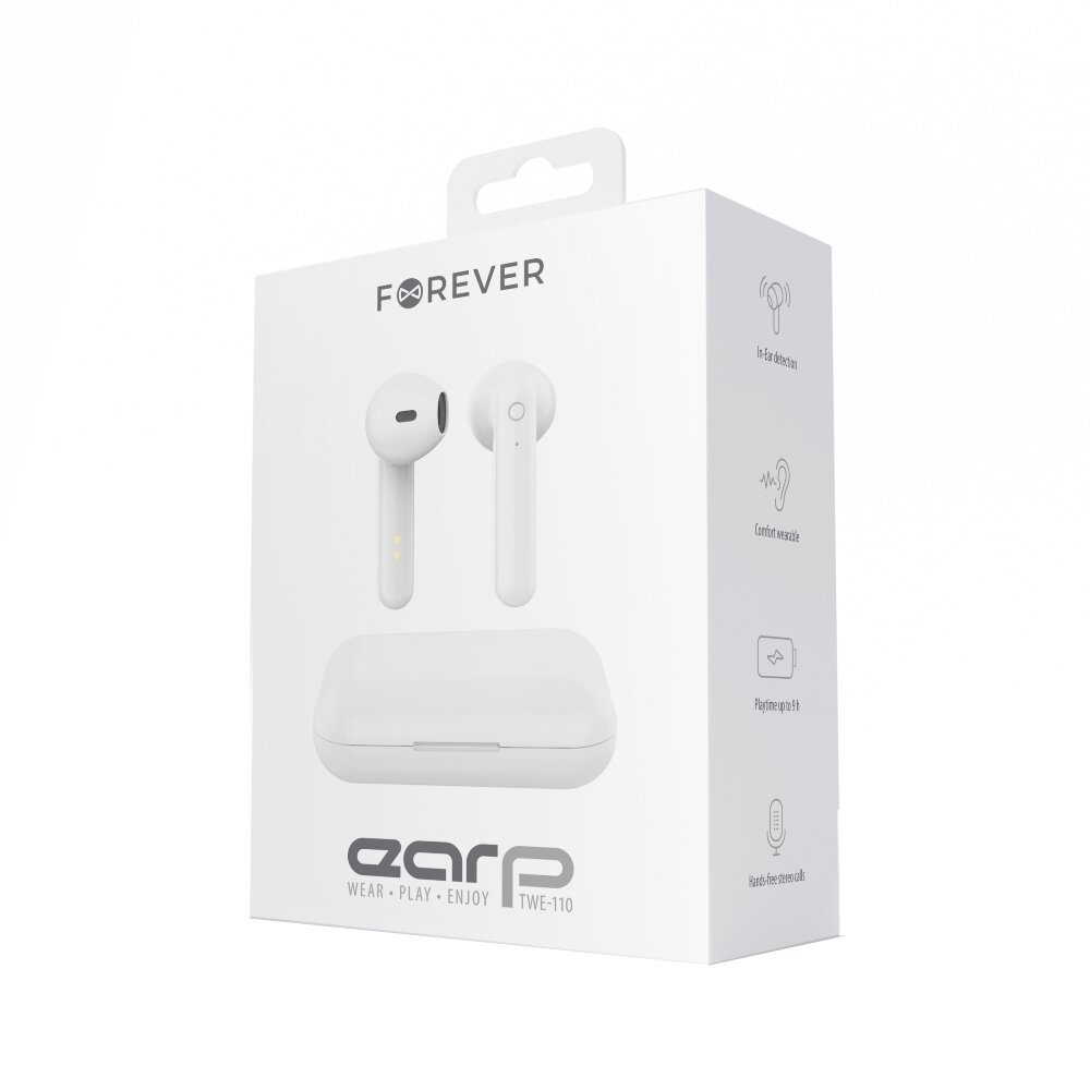 Forever Bluetooth earphones TWE-110 Earp white kaina ir informacija | Ausinės | pigu.lt