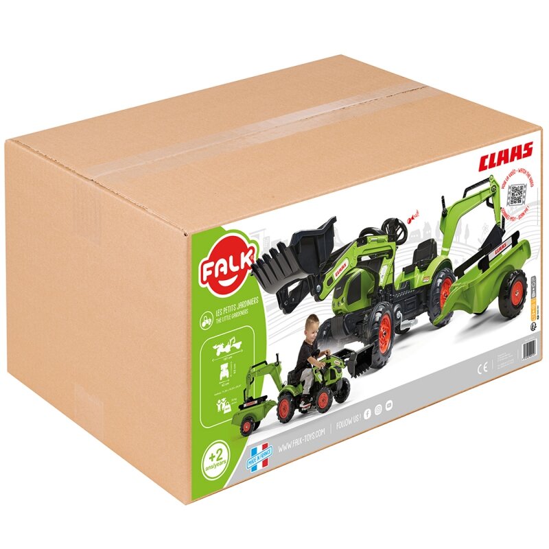 Traktorius Falk su priekaba ir krautuvu, žalias kaina ir informacija | Žaislai kūdikiams | pigu.lt